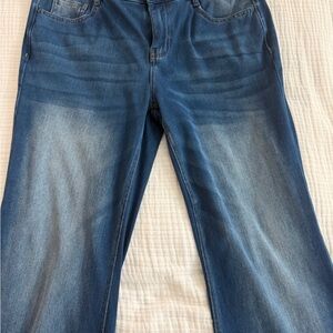 HALARA Dark Blue wide legged stretch denim.